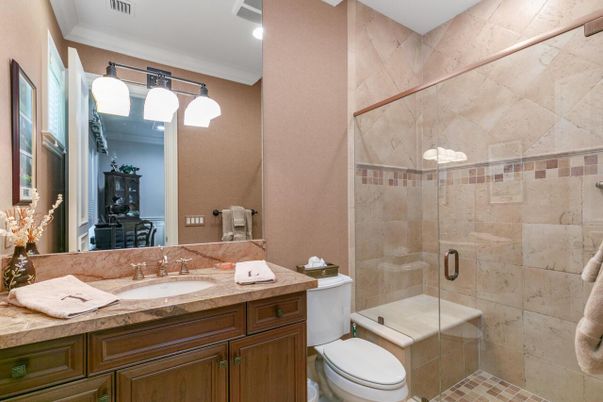 Bathroom, Glass Shower, Interior, Recessed Lighting