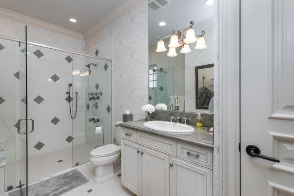 Bathroom, Glass Shower, Interior, Recessed Lighting