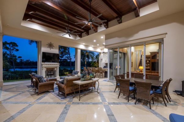 Dining room, Fireplace, Interior, Living room, Pendant Lights, Recessed Lighting, Wooden Beams, Wooden Ceilings