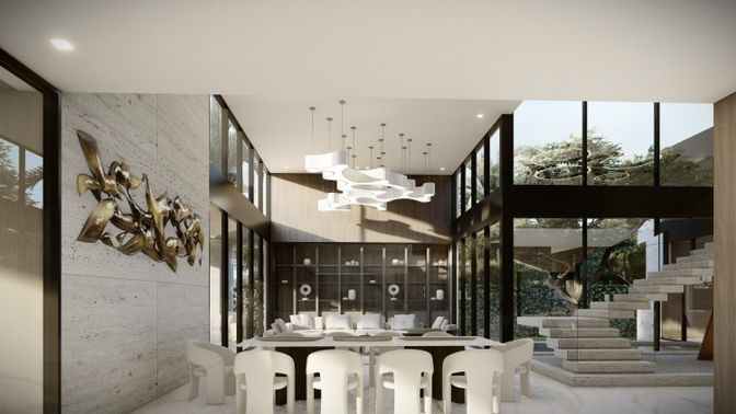Dining room, Interior, Pendant Lights, Recessed Lighting