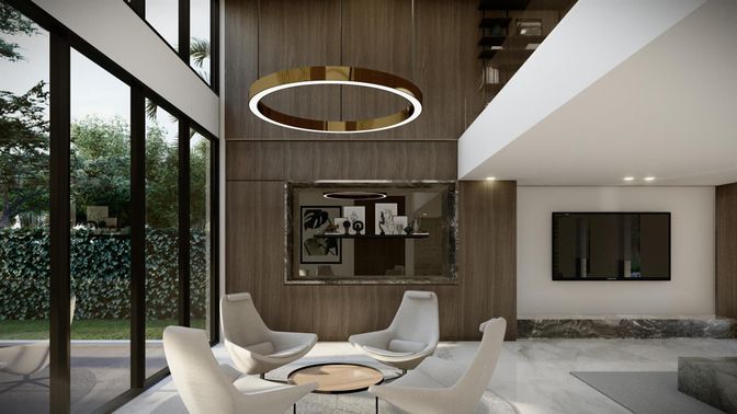 Interior, Marble, Pendant Lights, Recessed Lighting, Wooden Walls