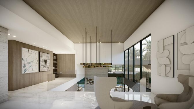 Interior, Living room, Marble, Pendant Lights, Recessed Lighting