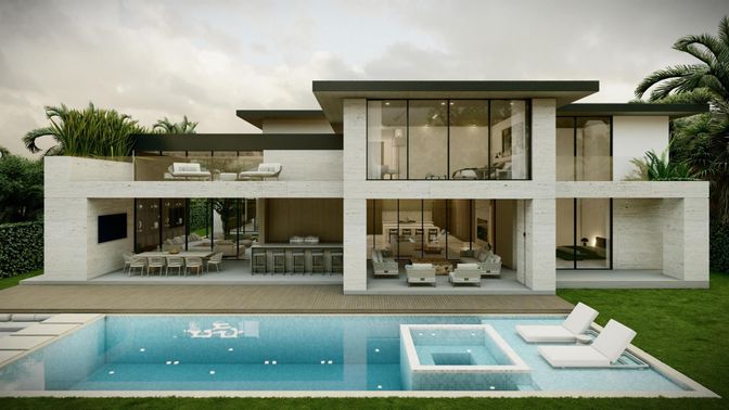 Exterior, Facade, Pool, Modern