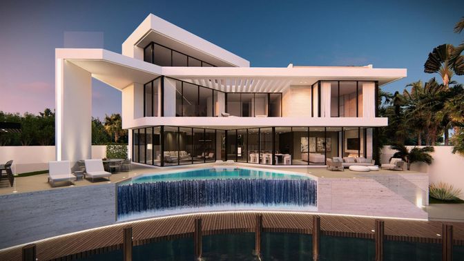 Exterior, Facade, Pool, Modern