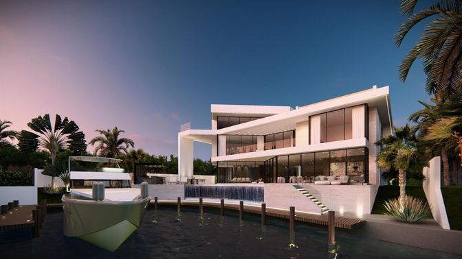 Exterior, Facade, Pool, Modern