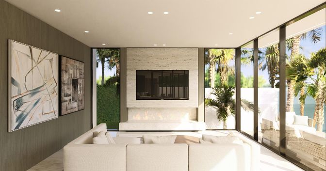Fireplace, Interior, Living room, Recessed Lighting