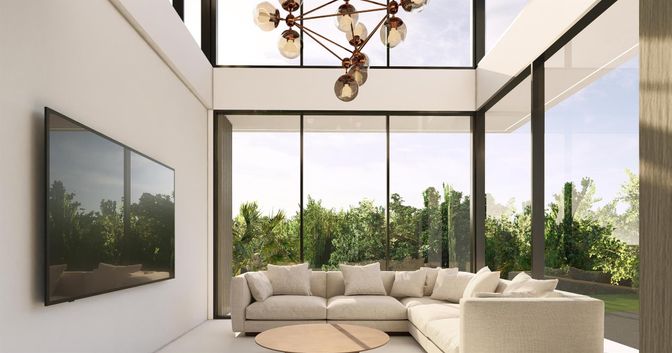 Glass Ceilings, Interior, Living room, Pendant Lights, Sun Room