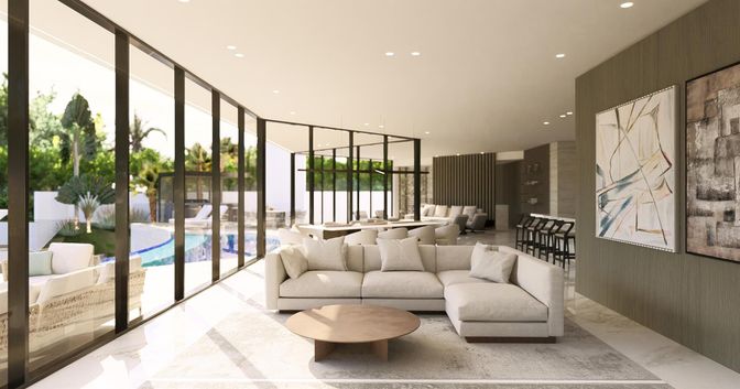 Dining room, Interior, Living room, Marble, Recessed Lighting