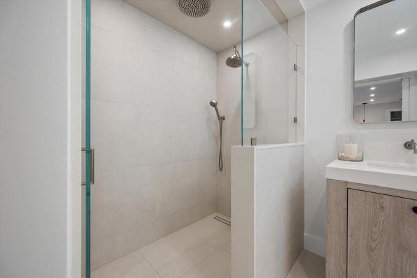 Bathroom, Glass Shower, Interior, Recessed Lighting