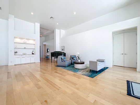 Interior, Living room, Recessed Lighting, Wood Texture Flooring