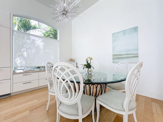 Dining room, Interior, Pendant Lights, Wood Texture Flooring