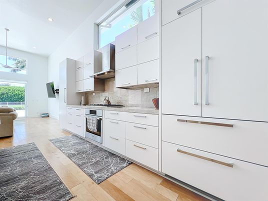 Interior, Kitchen, Pendant Lights, Recessed Lighting, Wood Texture Flooring