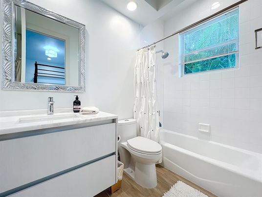 Bathroom, Interior, Recessed Lighting, Wood Texture Flooring
