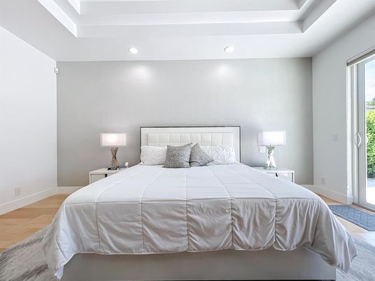 Bedroom, Interior, Recessed Lighting, Wood Texture Flooring