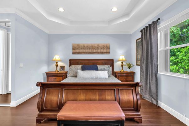 Bedroom, Interior, Recessed Lighting, Wood Texture Flooring
