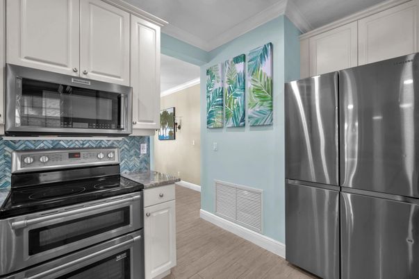 Interior, Kitchen, Stainless Steel Appliances, Wood Texture Flooring