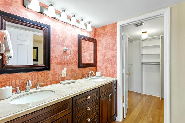 Bathroom, Dual Sink Vanities, Interior, Walk-in Closets, Wood Texture Flooring