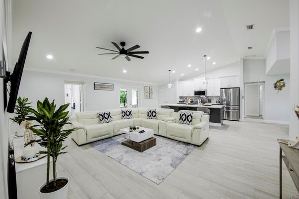 Interior, Kitchen, Living room, Pendant Lights, Recessed Lighting, Stainless Steel Appliances, Wood Texture Flooring