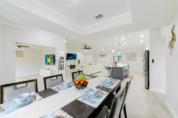Dining room, Interior, Kitchen, Living room, Pendant Lights, Recessed Lighting, Wood Texture Flooring