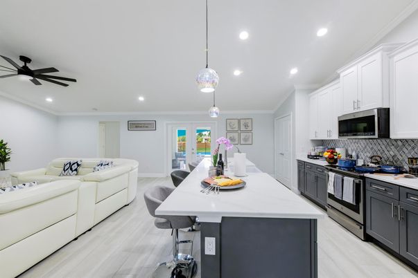 Interior, Kitchen, Pendant Lights, Recessed Lighting, Wood Texture Flooring