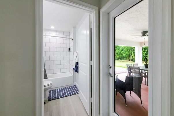 Bathroom, Interior, Recessed Lighting, Wood Texture Flooring