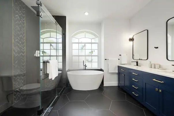 Bathroom, Dual Sink Vanities, Free Standing Baths, Glass Shower, Interior, Recessed Lighting