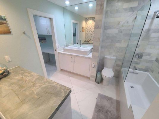 Bathroom, Dual Sink Vanities, Glass Shower, Interior, Recessed Lighting