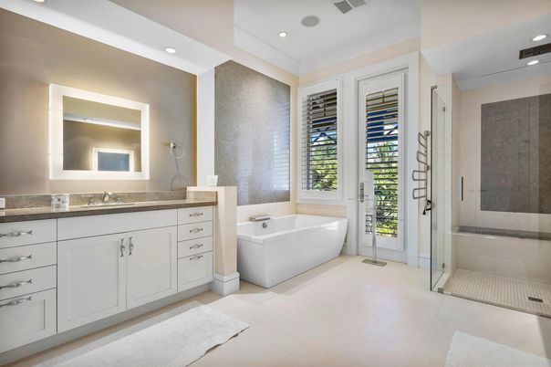 Bathroom, Dual Sink Vanities, Free Standing Baths, Glass Shower, Interior, Recessed Lighting