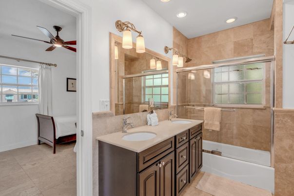 Bathroom, Dual Sink Vanities, Glass Shower, Interior, Recessed Lighting