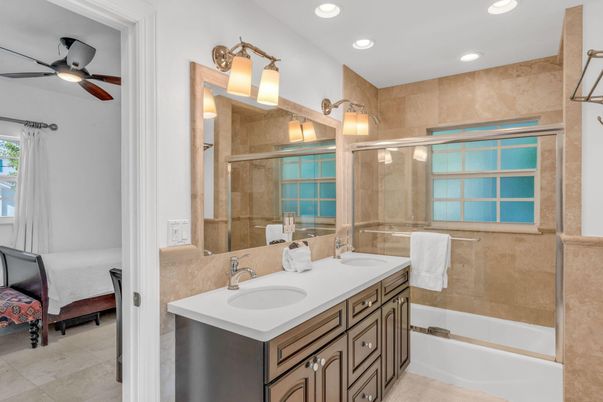 Bathroom, Dual Sink Vanities, Glass Shower, Interior, Recessed Lighting