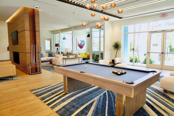 Billiard Table, Game Room, Interior, Living room, Recessed Lighting, Wood Texture Flooring