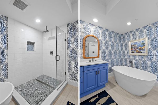 Bathroom, Dual Sink Vanities, Free Standing Baths, Glass Shower, Interior, Recessed Lighting
