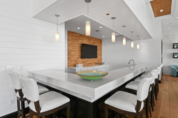 Interior, Pendant Lights, Recessed Lighting, Stone Walls, Wood Texture Flooring