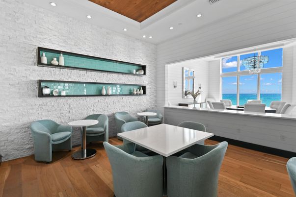 Dining room, Interior, Living room, Recessed Lighting, Stone Walls, Water, Wooden Ceilings, Wood Texture Flooring