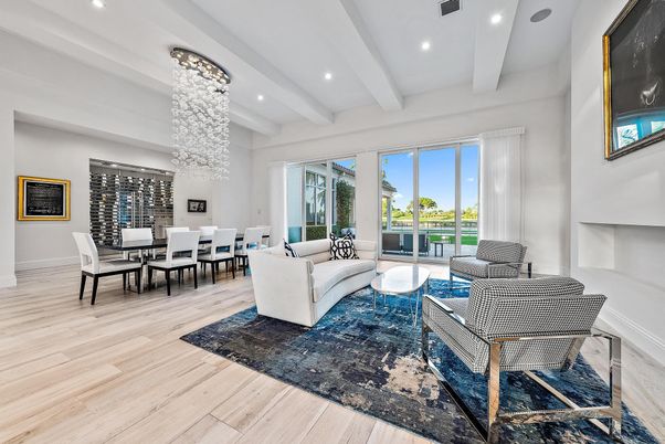 Dining room, Interior, Living room, Pendant Lights, Recessed Lighting, Wood Texture Flooring