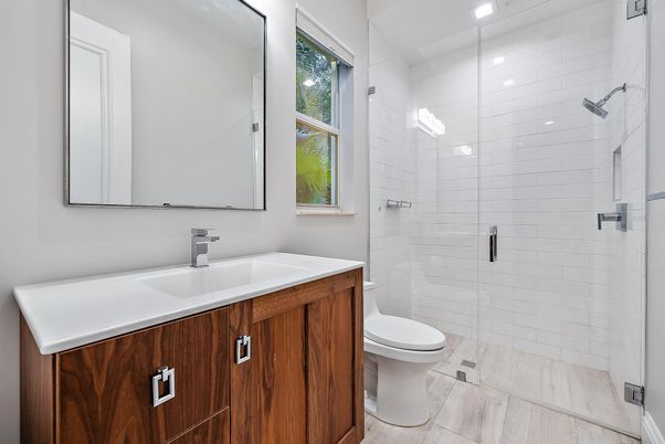 Bathroom, Glass Shower, Interior, Recessed Lighting