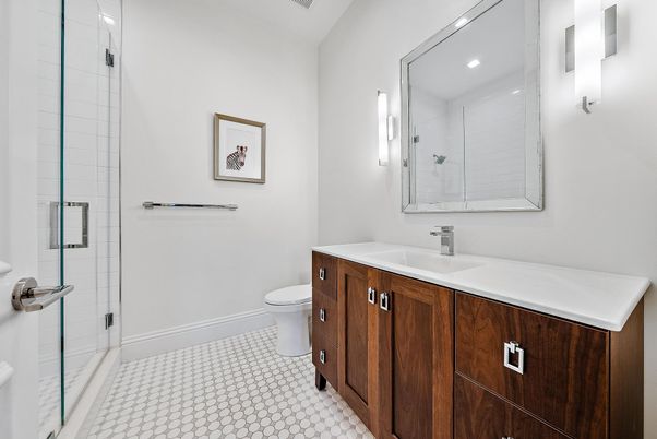 Bathroom, Glass Shower, Interior, Recessed Lighting
