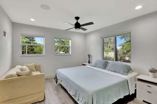 Bedroom, Interior, Recessed Lighting, Wood Texture Flooring