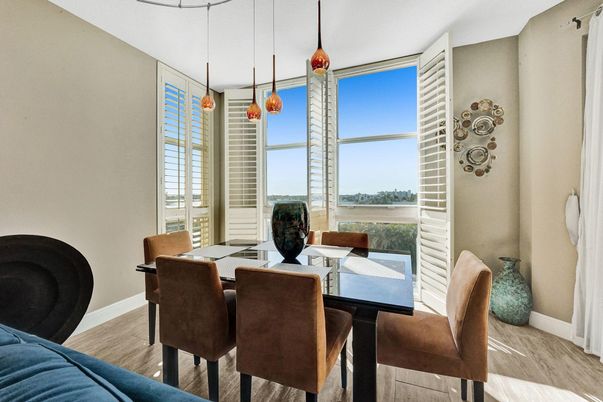Dining room, Interior, Pendant Lights, Wood Texture Flooring