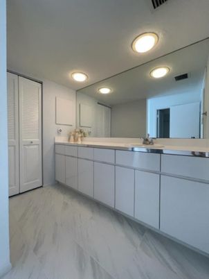 Bathroom, Dual Sink Vanities, Interior, Marble, Recessed Lighting