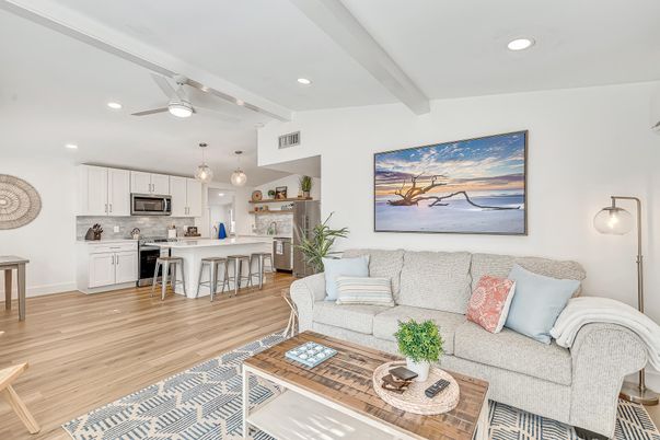 Interior, Kitchen, Living room, Pendant Lights, Recessed Lighting, Stainless Steel Appliances, Wood Texture Flooring