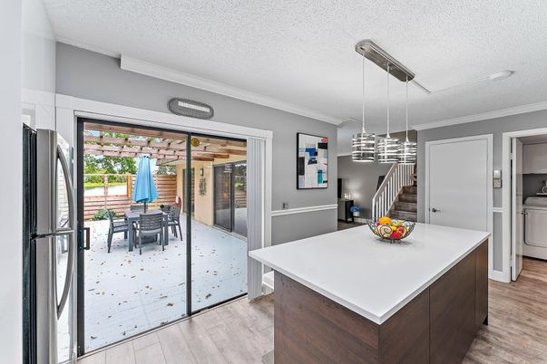 Dining room, Interior, Kitchen, Pendant Lights, Wood Texture Flooring
