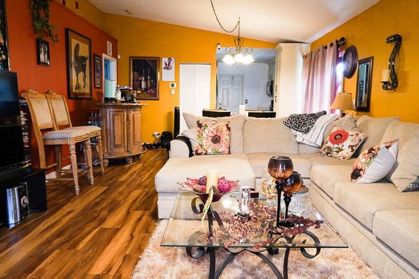 Dining room, Interior, Living room, Pendant Lights, Wood Texture Flooring
