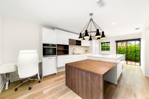 Chandelier, Interior, Kitchen, Recessed Lighting, Wood Texture Flooring