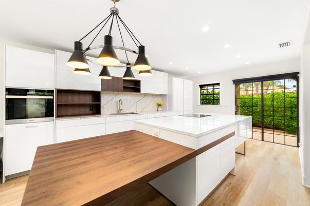 Interior, Kitchen, Pendant Lights, Recessed Lighting, Wood Texture Flooring