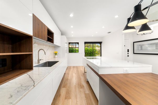 Interior, Kitchen, Recessed Lighting, Wood Texture Flooring