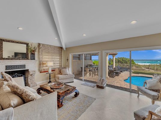 Fireplace, Interior, Living room, Recessed Lighting, Stone Walls, Water