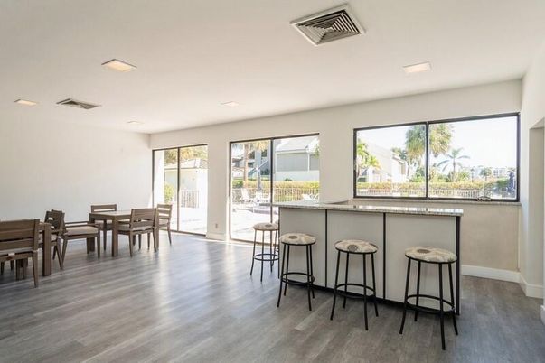 Dining room, Interior, Recessed Lighting, Wood Texture Flooring