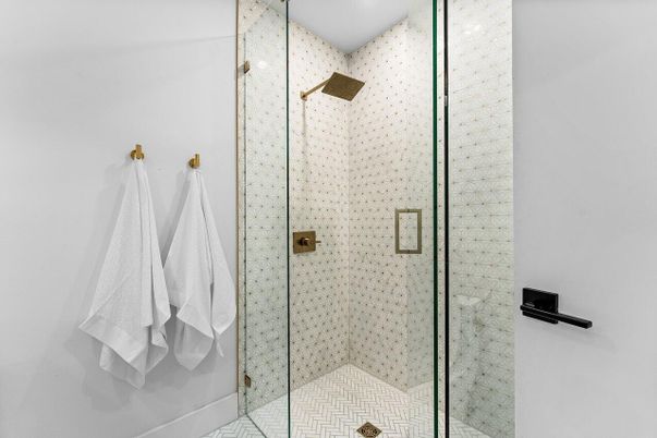Bathroom, Glass Shower, Interior, Recessed Lighting