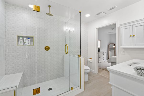 Bathroom, Glass Shower, Interior, Recessed Lighting